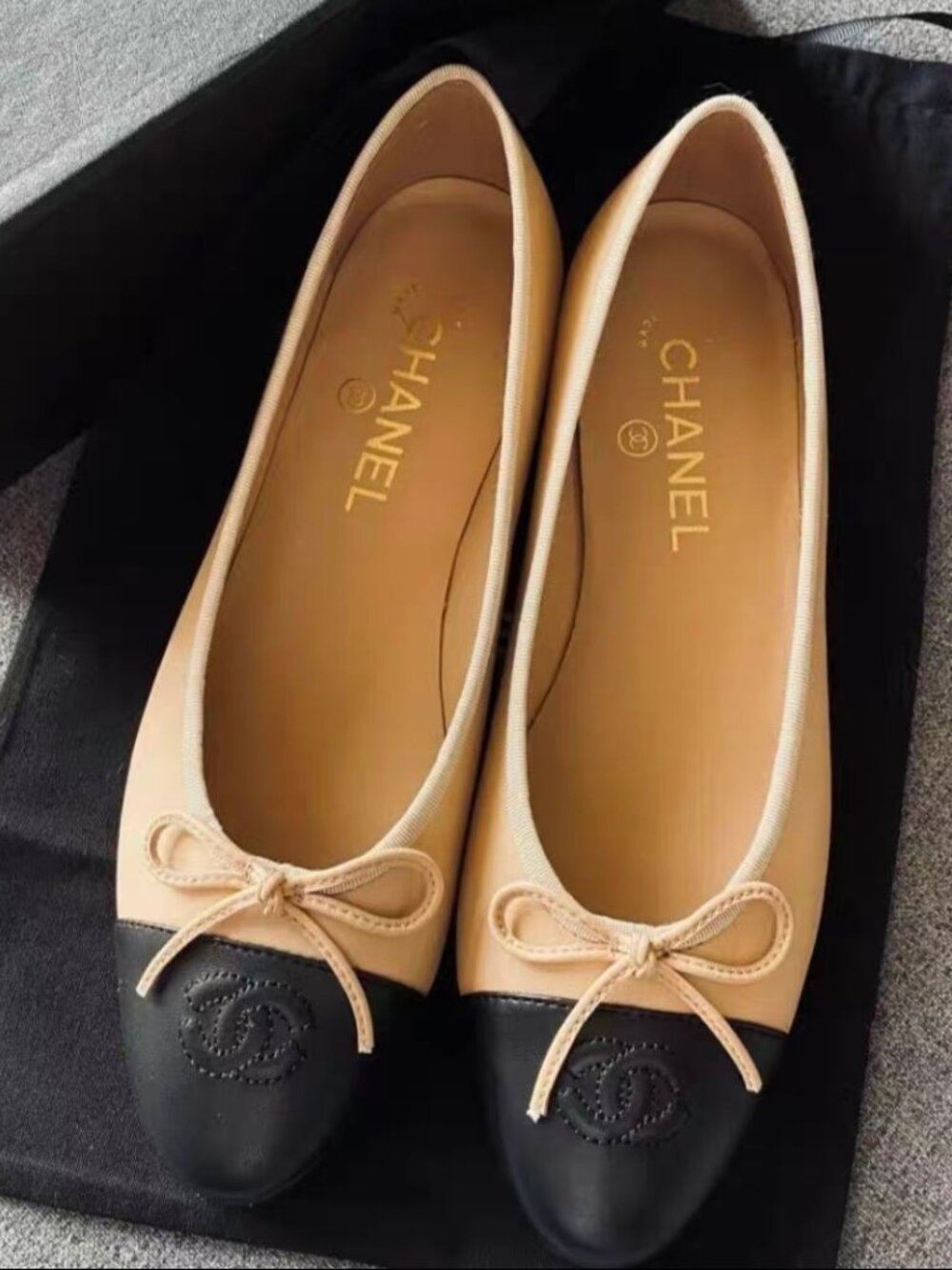 Chanel Two‑Tone Bow Ballet Flats
